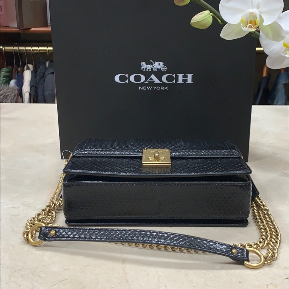 LAST COACH HUTTON GENUINE SNAKESKIN SHOULDER HANDBAG IN BLACK/CHUNKY GOLD CHAIN - Picture 11 of 16